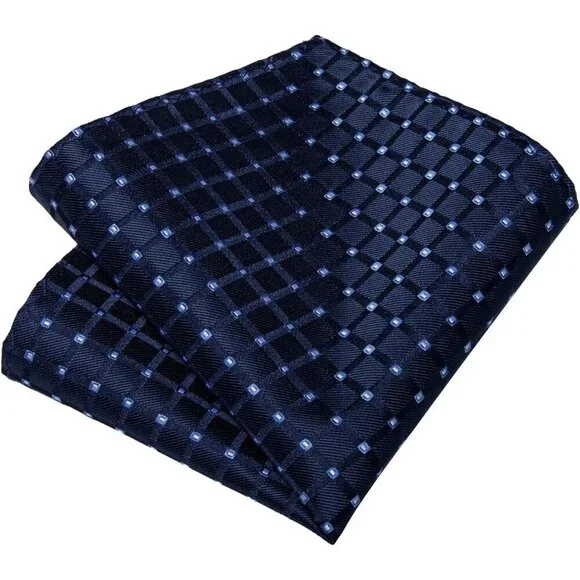 🆕Men Blue Plaid Silk Checkered Necktie Pocket Square Cufflinks Tie Clip Set